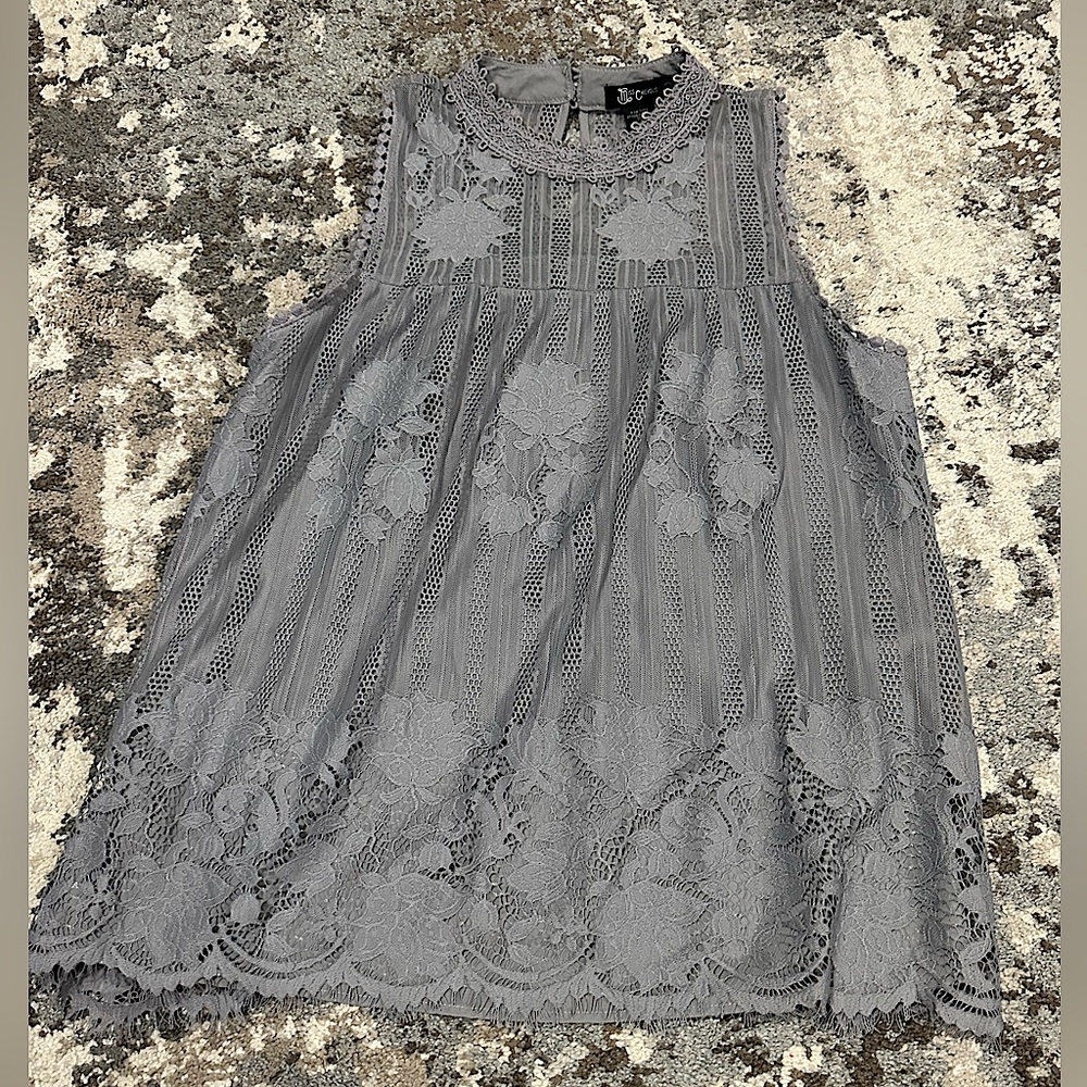 Miss Chievous Lace High Neck Layered Lined Top - Gray - Large